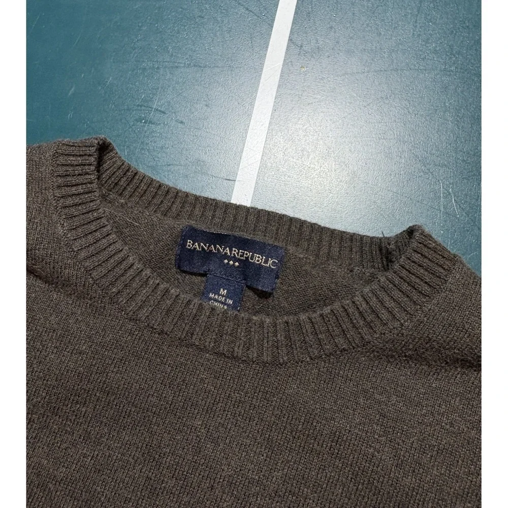 Banana Republic Sweater Men's Medium‎ Brown Striped Cotton Crewneck Pullover